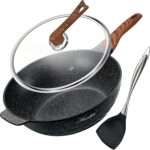 Wok Pan Nonstick 12.5 Inch Skillet, Aneder Frying Pan with Lid & Spatula